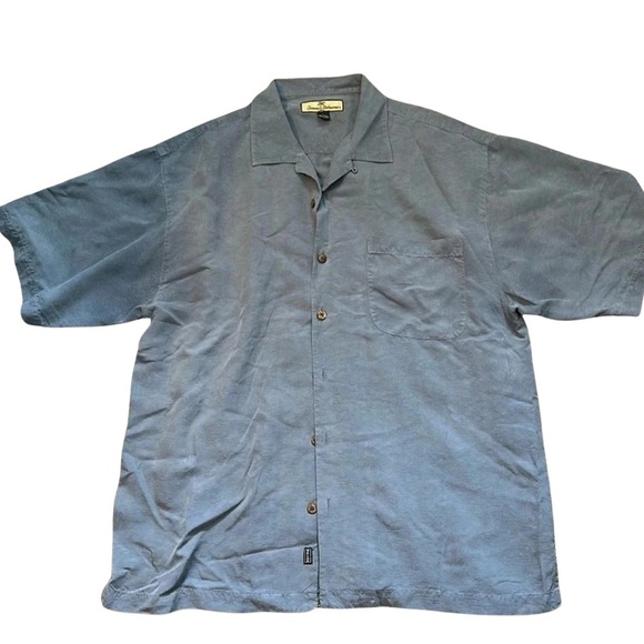 Vintage Tommy Bahama Silk Short Sleeve Blue Button Down Shirt Size Large - Picture 1 of 6